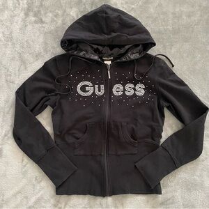 Guess Jeans Black Bling Long Sleeve Zip Up Hoodie with Pockets Size Large